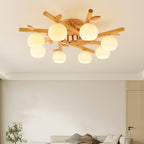 Traditional Japanese Dome Iron Oak Wood 3/5/8 Light Semi-Flush Mount Ceiling Light For Living Room Lumendat