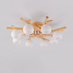 Traditional Japanese Dome Iron Oak Wood 3/5/8 Light Semi-Flush Mount Ceiling Light For Living Room Lumendat