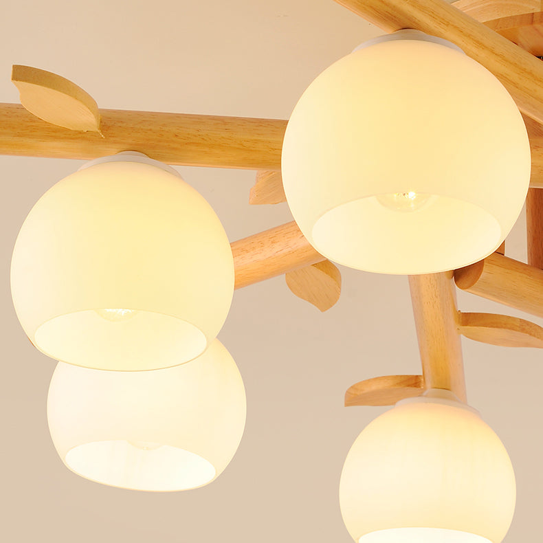 Traditional Japanese Dome Iron Oak Wood 3/5/8 Light Semi-Flush Mount Ceiling Light For Living Room Lumendat
