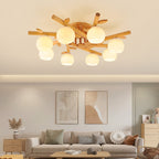 Traditional Japanese Dome Iron Oak Wood 3/5/8 Light Semi-Flush Mount Ceiling Light For Living Room Lumendat