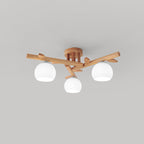 Traditional Japanese Dome Iron Oak Wood 3/5/8 Light Semi-Flush Mount Ceiling Light For Living Room Lumendat