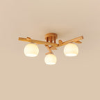 Traditional Japanese Dome Iron Oak Wood 3/5/8 Light Semi-Flush Mount Ceiling Light For Living Room Lumendat