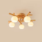 Traditional Japanese Dome Iron Oak Wood 3/5/8 Light Semi-Flush Mount Ceiling Light For Living Room Lumendat