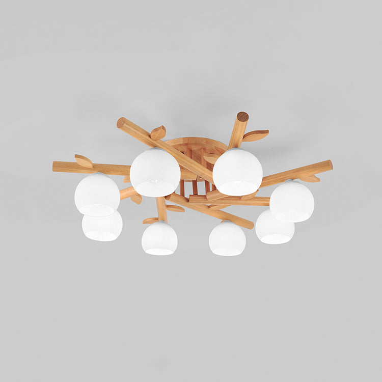 Traditional Japanese Dome Iron Oak Wood 3/5/8 Light Semi-Flush Mount Ceiling Light For Living Room Lumendat