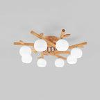 Traditional Japanese Dome Iron Oak Wood 3/5/8 Light Semi-Flush Mount Ceiling Light For Living Room Lumendat