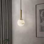 Modern Luxury Globe Metal Marble LED Pendant Light For Bedroom
