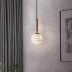 Modern Luxury Globe Metal Marble LED Pendant Light For Bedroom
