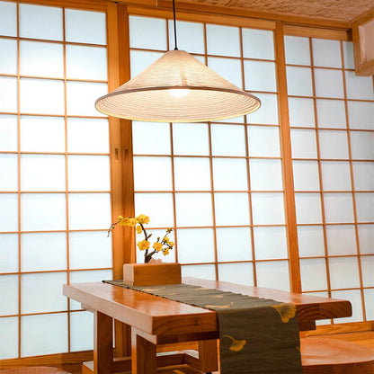 Traditional Japanese Cone Iron Paper 1-Light Pendant Light For Living Room