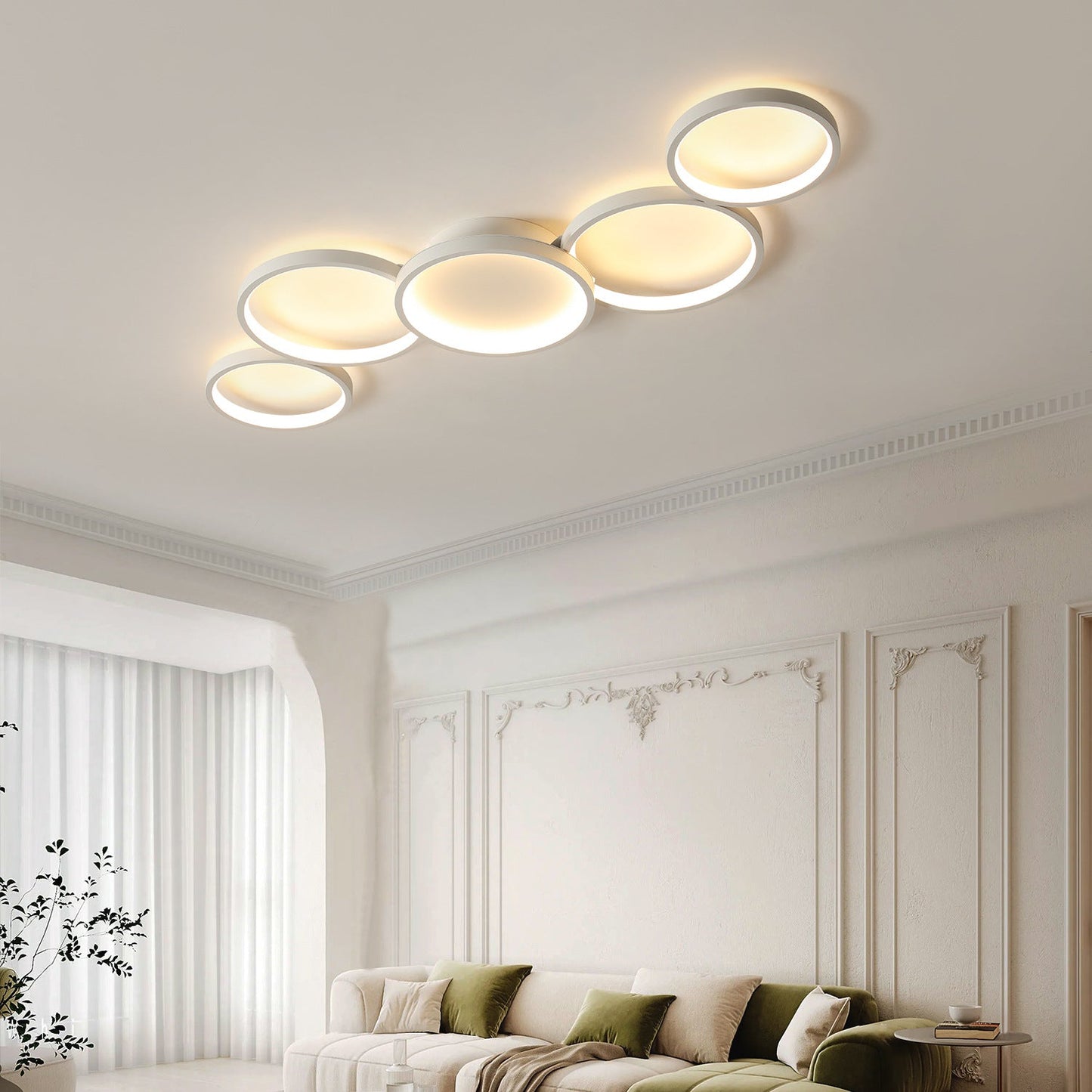 Modern Minimalist Multiple Circle Iron Aluminum Acrylic LED Semi-flush Mount Ceiling Light for Living Room