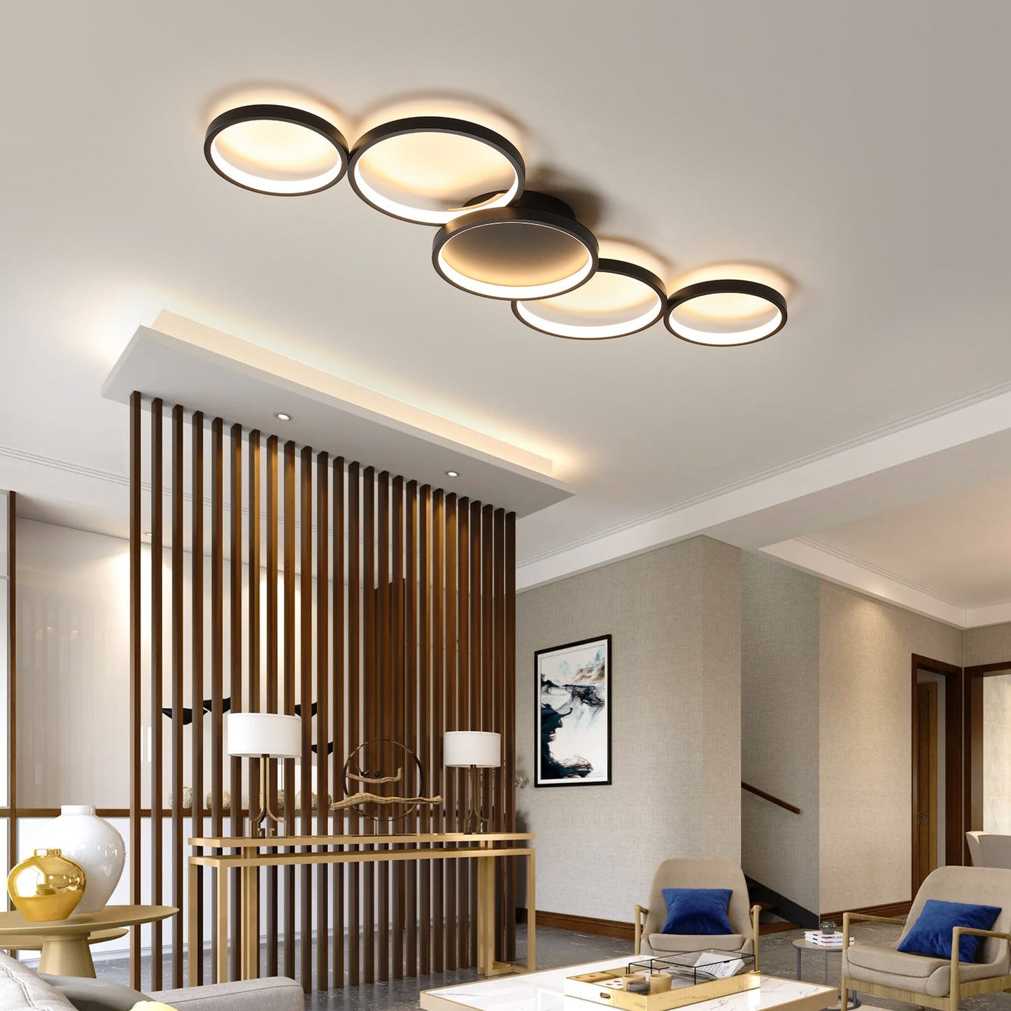 Modern Minimalist Multiple Circle Iron Aluminum Acrylic LED Semi-flush Mount Ceiling Light for Living Room