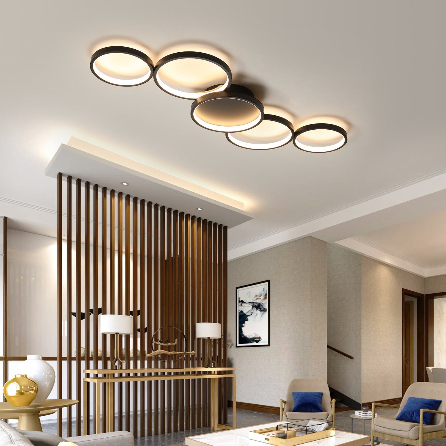 Modern Minimalist Multiple Circle Iron Aluminum Acrylic LED Semi-flush Mount Ceiling Light for Living Room