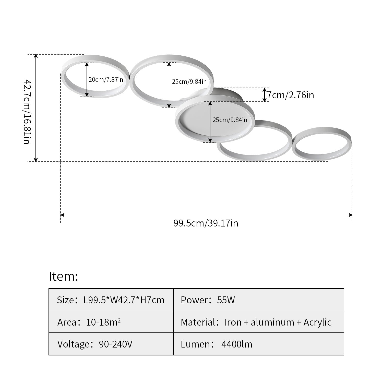 Modern Minimalist Multiple Circle Iron Aluminum Acrylic LED Semi-flush Mount Ceiling Light for Living Room