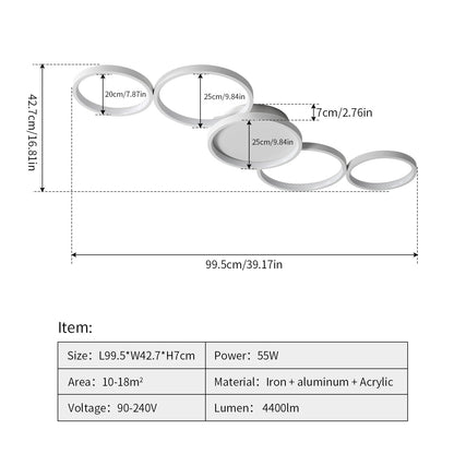 Modern Minimalist Multiple Circle Iron Aluminum Acrylic LED Semi-flush Mount Ceiling Light for Living Room