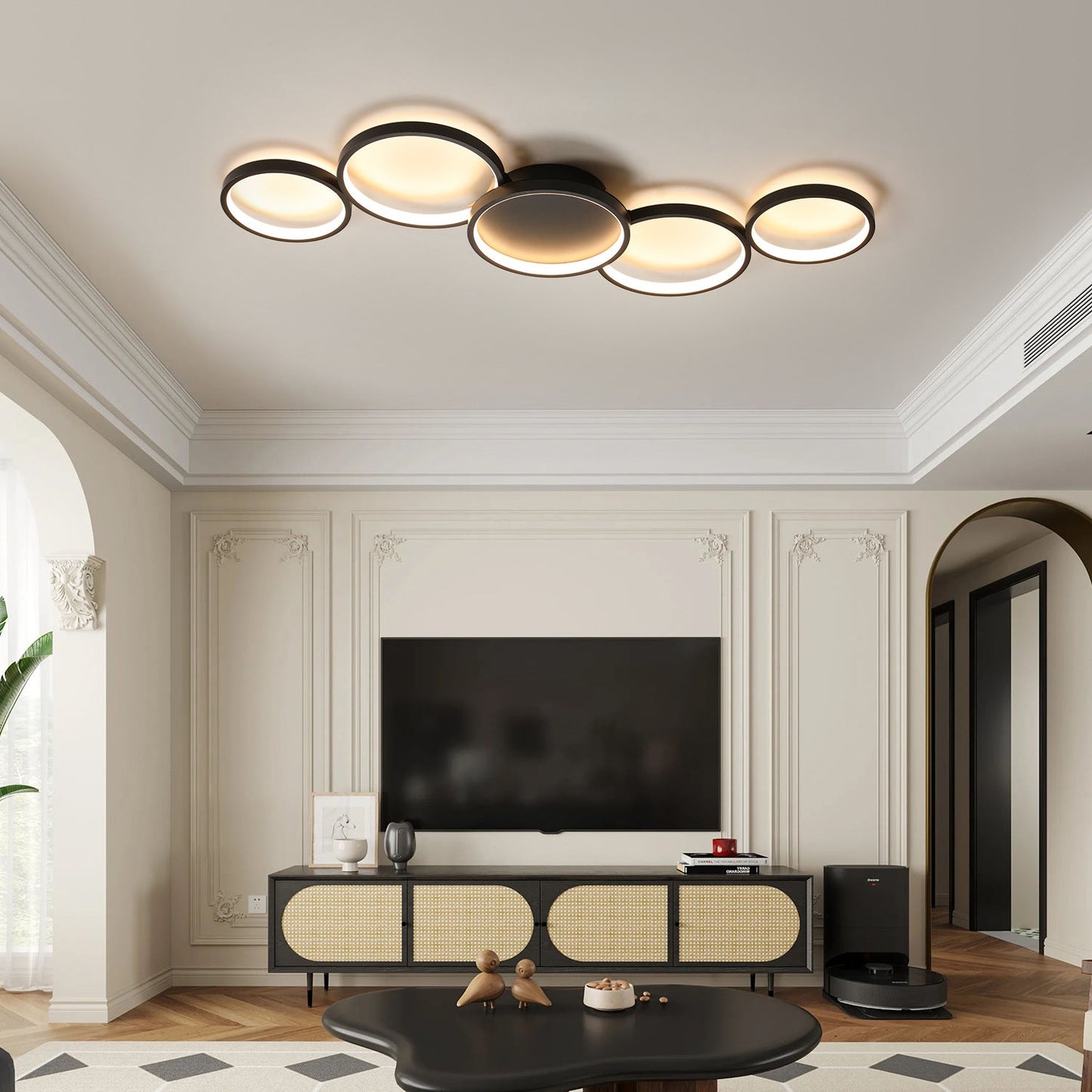 Modern Minimalist Multiple Circle Iron Aluminum Acrylic LED Semi-flush Mount Ceiling Light for Living Room