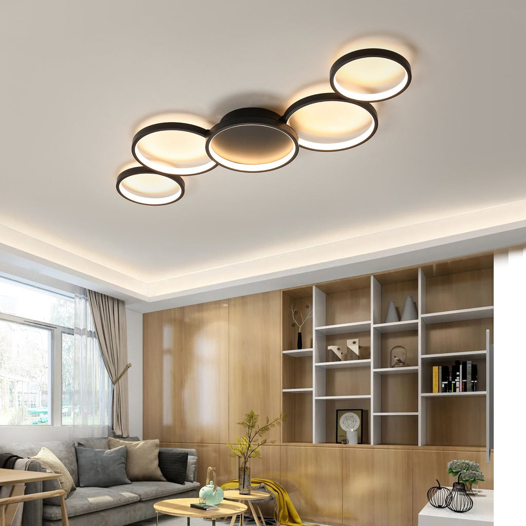 Modern Minimalist Multiple Circle Iron Aluminum Acrylic LED Semi-flush Mount Ceiling Light for Living Room