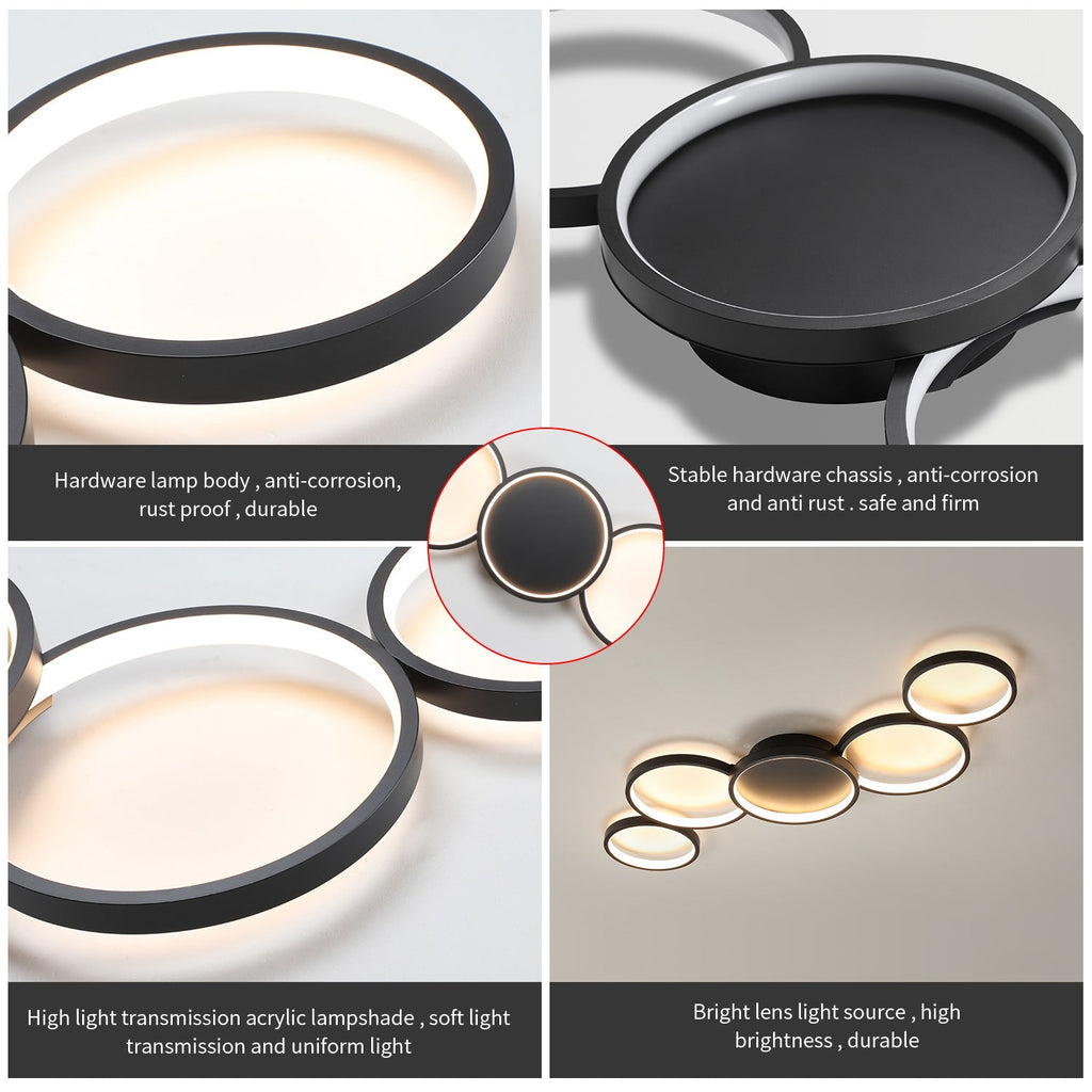Modern Minimalist Multiple Circle Iron Aluminum Acrylic LED Semi-flush Mount Ceiling Light for Living Room