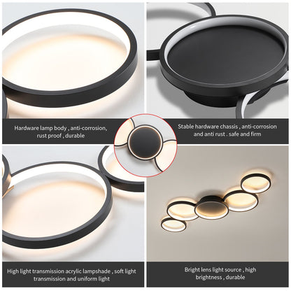 Modern Minimalist Multiple Circle Iron Aluminum Acrylic LED Semi-flush Mount Ceiling Light for Living Room