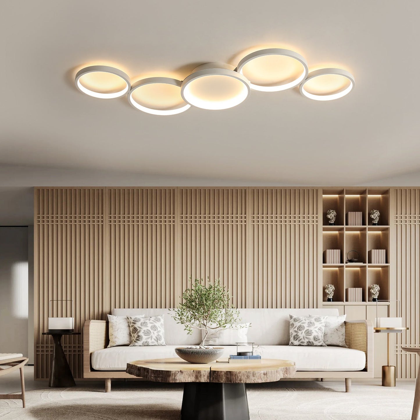 Modern Minimalist Multiple Circle Iron Aluminum Acrylic LED Semi-flush Mount Ceiling Light for Living Room