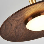 Traditional Japanese Flying Saucer Black Walnut Wood Copper Acrylic LED Pendant Light For Living Room