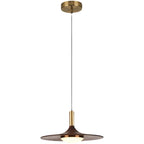 Traditional Japanese Flying Saucer Black Walnut Wood Copper Acrylic LED Pendant Light For Living Room