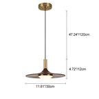 Traditional Japanese Flying Saucer Black Walnut Wood Copper Acrylic LED Pendant Light For Living Room