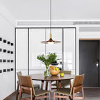 Traditional Japanese Flying Saucer Black Walnut Wood Copper Acrylic LED Pendant Light For Living Room