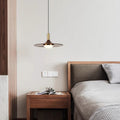Traditional Japanese Flying Saucer Black Walnut Wood Copper Acrylic LED Pendant Light For Living Room