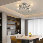 Contemporary Industrial Long Tube Iron 4-light Semi-flush Mount Ceiling Light for Bedroom