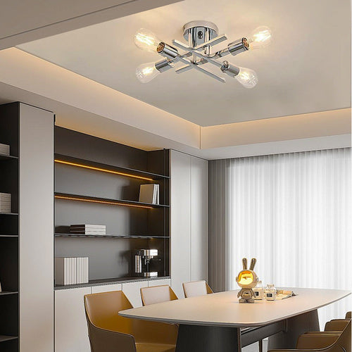 Contemporary Industrial Long Tube Iron 4-light Semi-flush Mount Ceiling Light for Bedroom