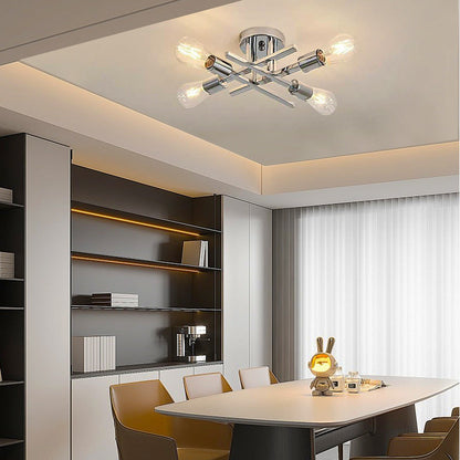 Contemporary Industrial Long Tube Iron 4-light Semi-flush Mount Ceiling Light for Bedroom
