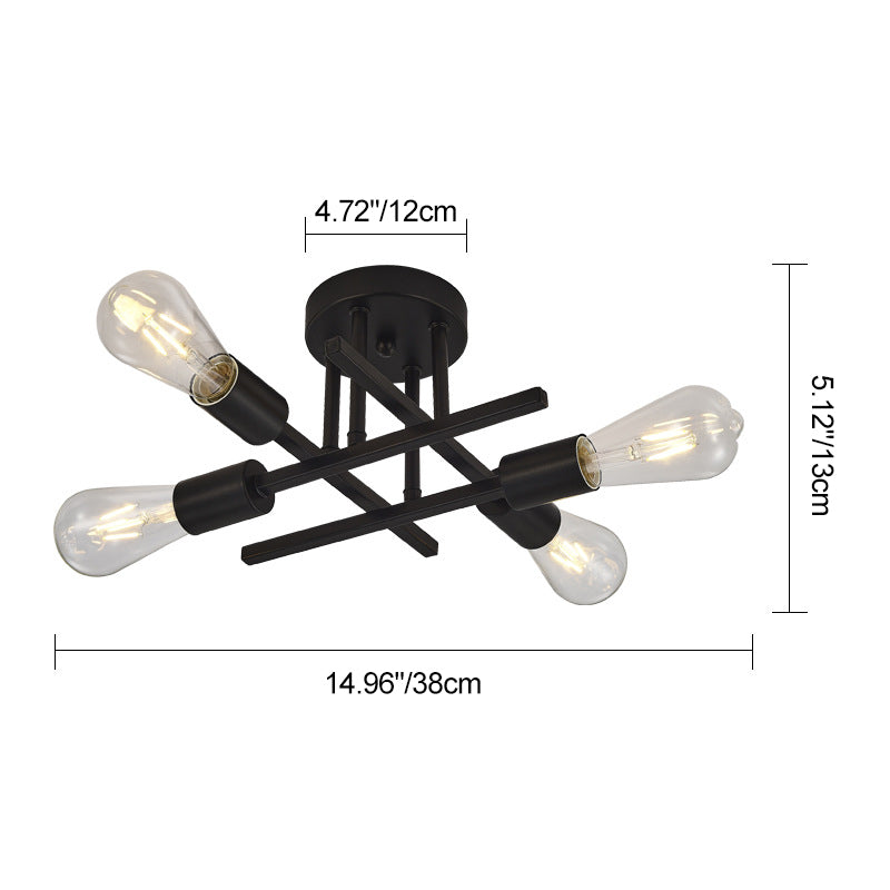 Contemporary Industrial Long Tube Iron 4-light Semi-flush Mount Ceiling Light for Bedroom