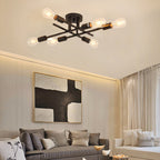 Contemporary Industrial Long Tube Iron 4-light Semi-flush Mount Ceiling Light for Bedroom