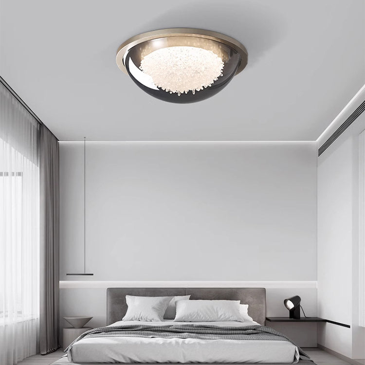 Modern Eclectic Dome Metal Platinum LED Flush Mount Ceiling Light for Bedroom
