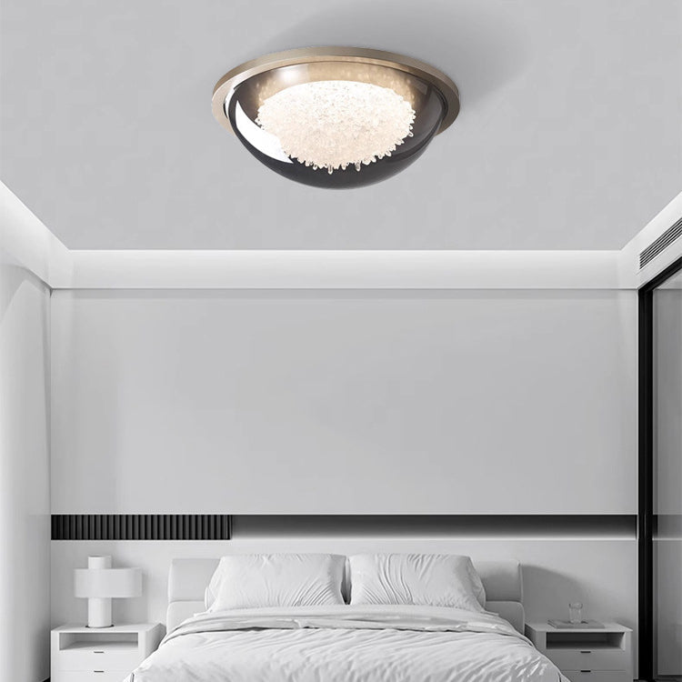 Modern Eclectic Dome Metal Platinum LED Flush Mount Ceiling Light for Bedroom