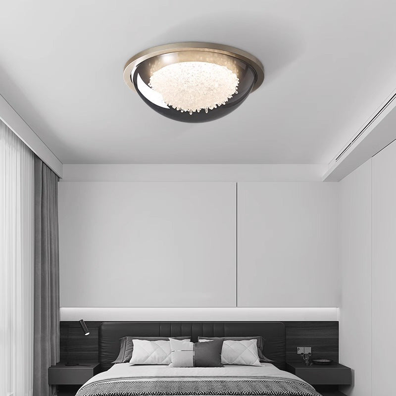 Modern Eclectic Dome Metal Platinum LED Flush Mount Ceiling Light for Bedroom