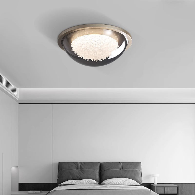 Modern Eclectic Dome Metal Platinum LED Flush Mount Ceiling Light for Bedroom
