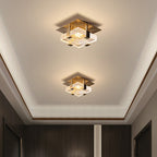 Modern Luxury Square Stainless Steel Glass LED Semi-Flush Mount Ceiling Light For Hallway