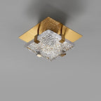 Modern Luxury Square Stainless Steel Glass LED Semi-Flush Mount Ceiling Light For Hallway