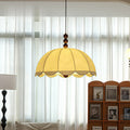 Traditional Chinese Dome Ash Wood Fabric 3-Light Pendant Light For Bedroom