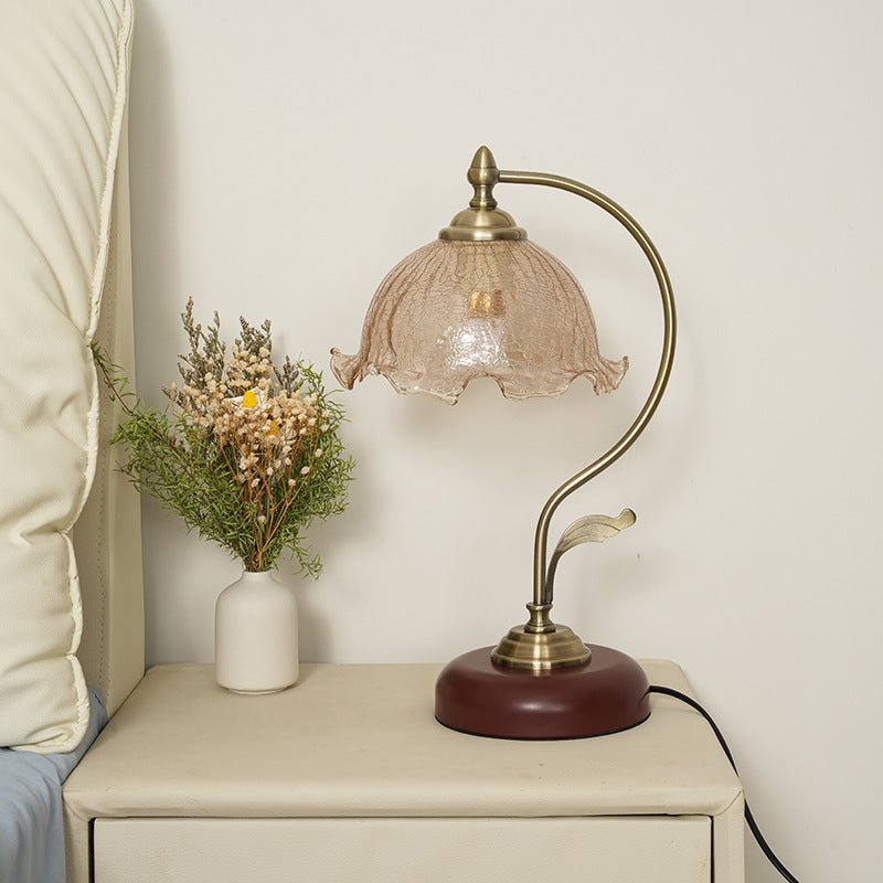 Modern Mid-Century Flower Iron Glass 1-Light Table Lamp For Bedroom Lumendat