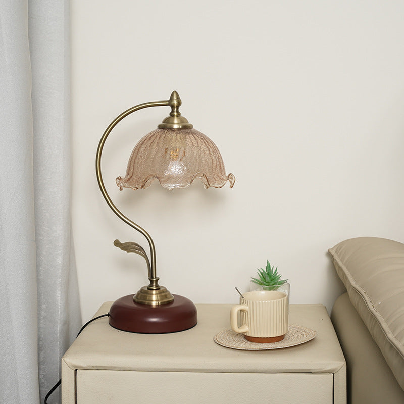 Modern Mid-Century Flower Iron Glass 1-Light Table Lamp For Bedroom Lumendat