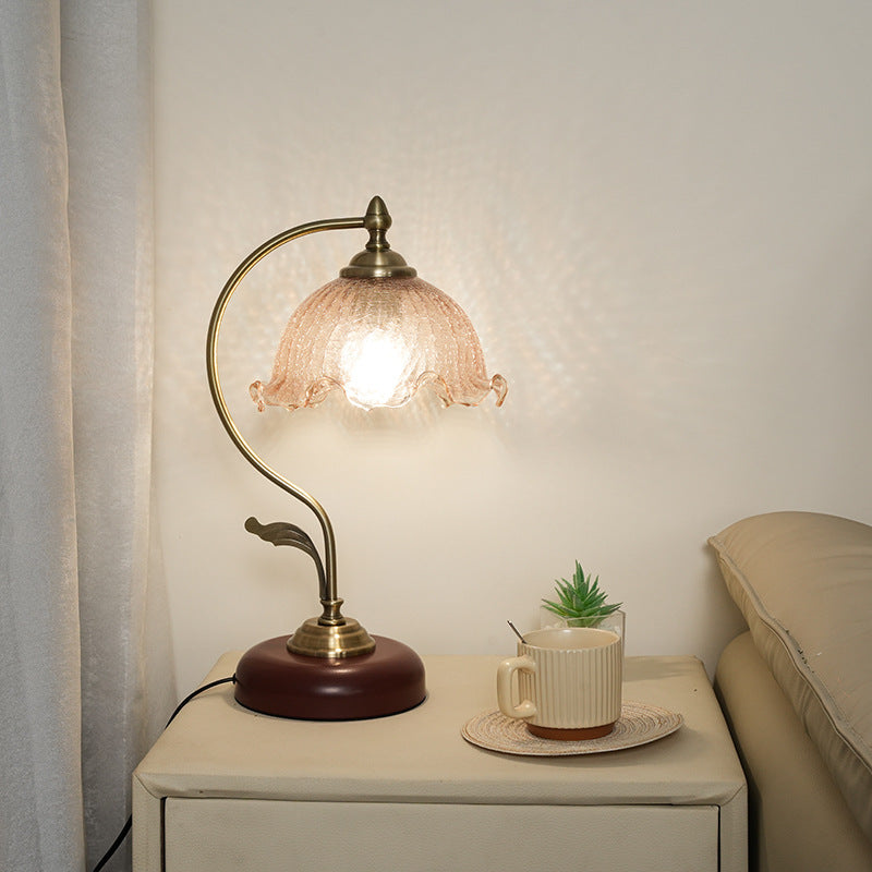 Modern Mid-Century Flower Iron Glass 1-Light Table Lamp For Bedroom Lumendat
