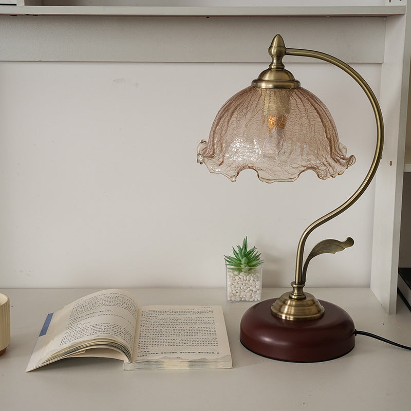 Modern Mid-Century Flower Iron Glass 1-Light Table Lamp For Bedroom Lumendat
