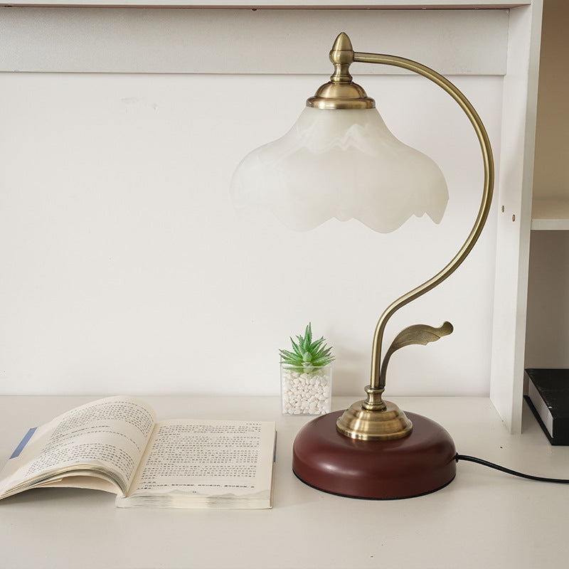 Modern Mid-Century Flower Iron Glass 1-Light Table Lamp For Bedroom Lumendat