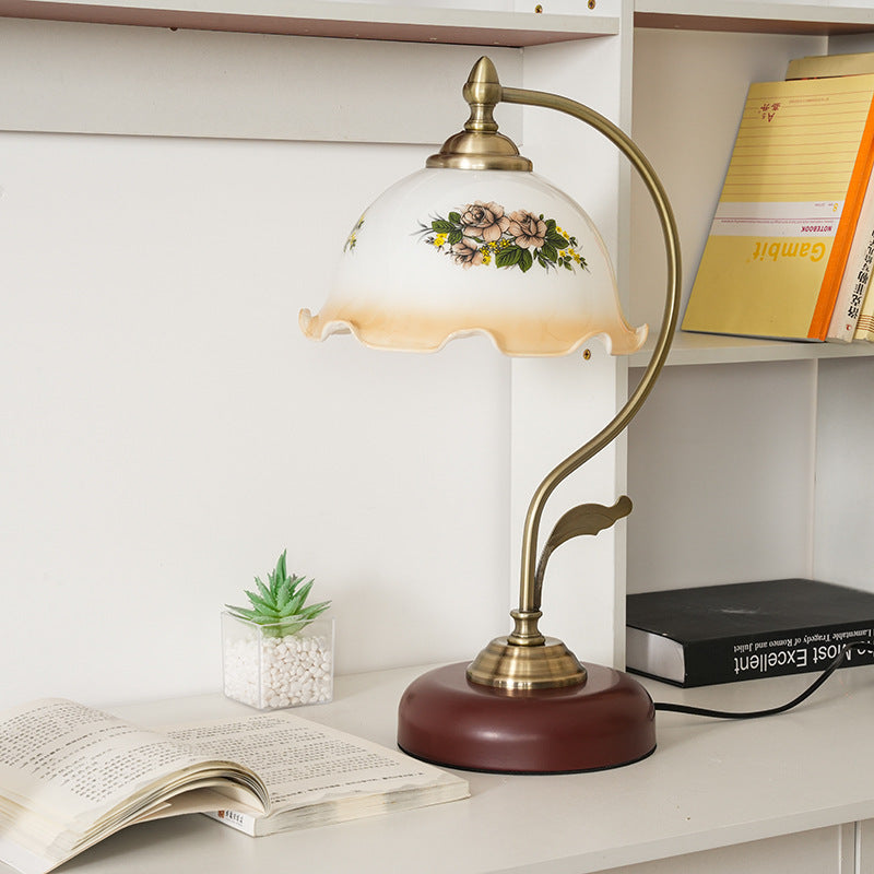 Modern Mid-Century Flower Iron Glass 1-Light Table Lamp For Bedroom Lumendat