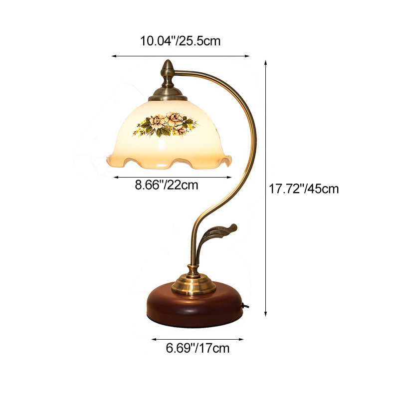 Modern Mid-Century Flower Iron Glass 1-Light Table Lamp For Bedroom Lumendat