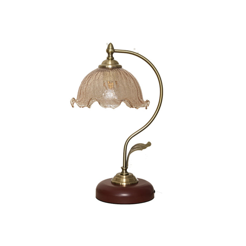 Modern Mid-Century Flower Iron Glass 1-Light Table Lamp For Bedroom Lumendat