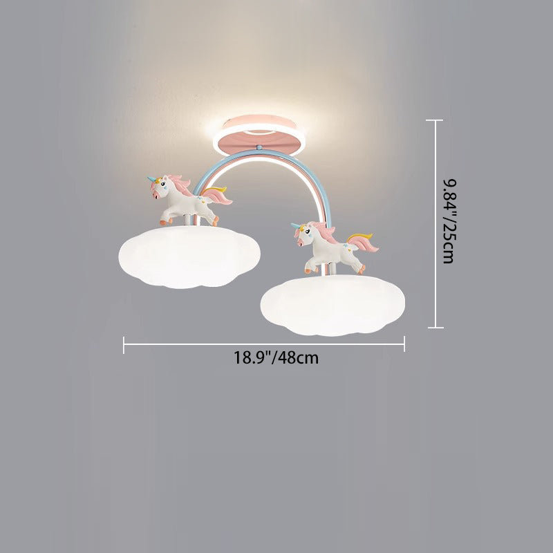 Lumendat Contemporary Creative Kids Pony Iron Resin Acrylic LED Semi-Flush Mount Ceiling Light For Bedroom Lumendat