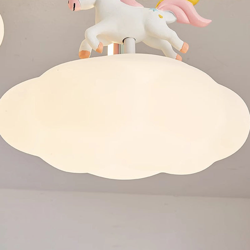 Lumendat Contemporary Creative Kids Pony Iron Resin Acrylic LED Semi-Flush Mount Ceiling Light For Bedroom Lumendat