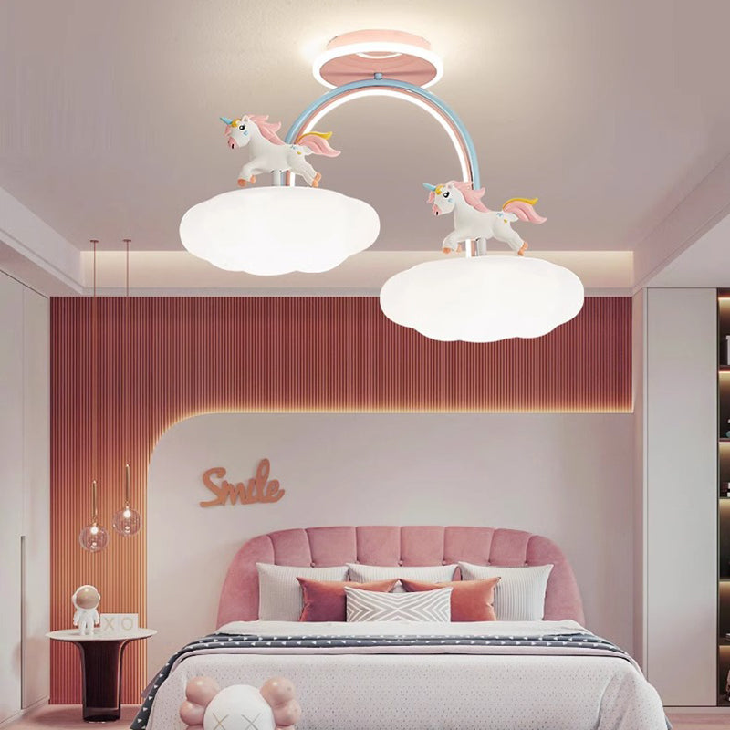 Lumendat Contemporary Creative Kids Pony Iron Resin Acrylic LED Semi-Flush Mount Ceiling Light For Bedroom Lumendat